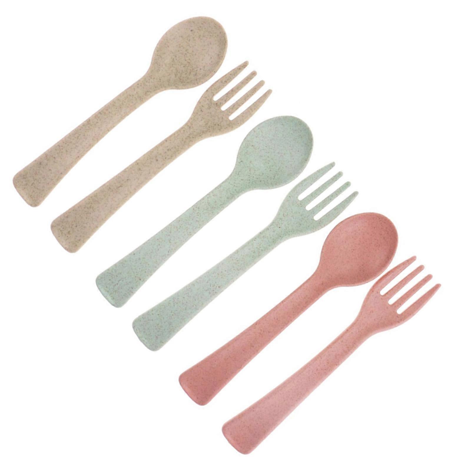 Children Tableware Wheat Straw Fiber Fork Spoon Set for Kids 2Sets