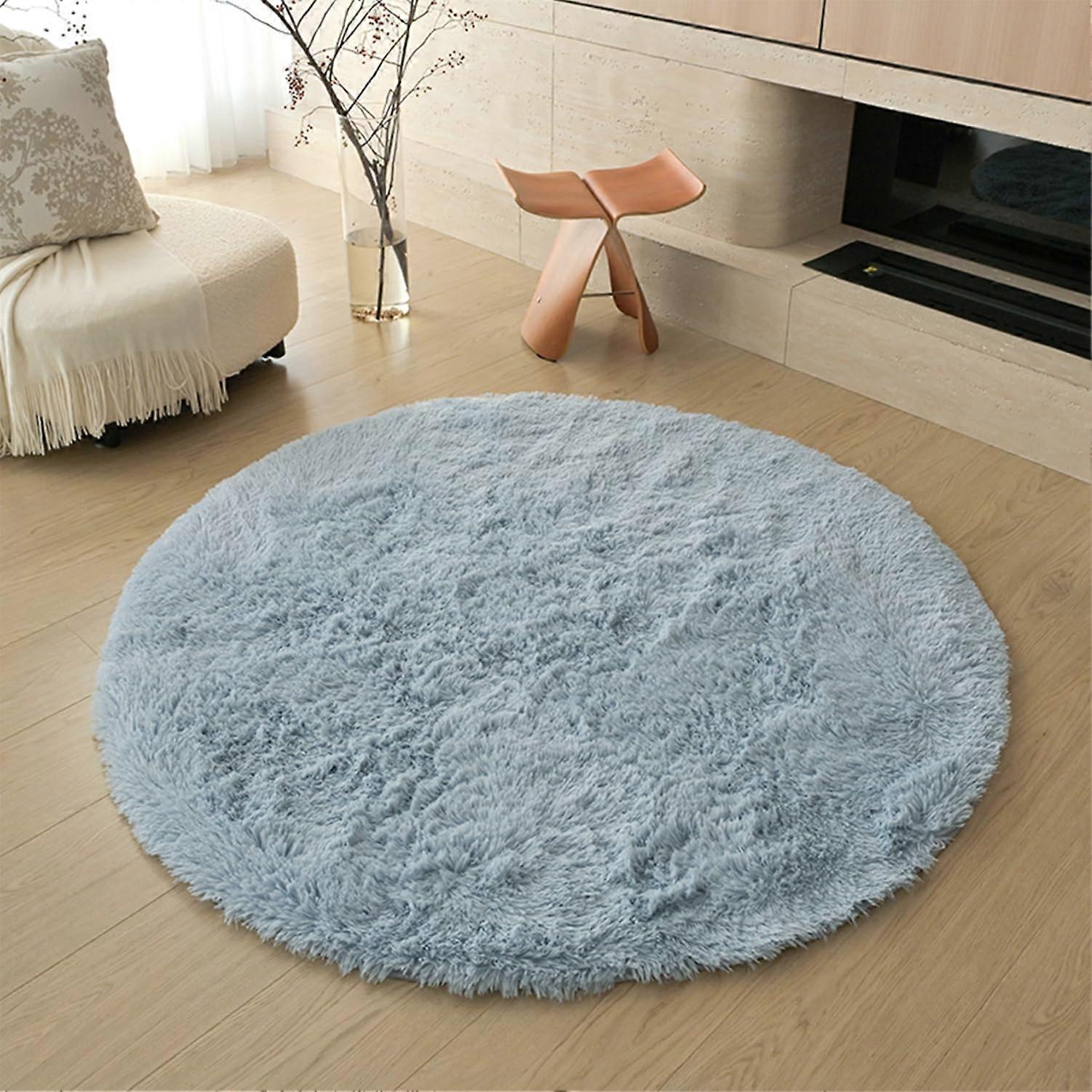 Runda, lurviga mattor, diameter 100 cm, Lakeblue, tvättbar rund matta för vardagsrum, sovrum, barnrum, mjuk mikrofiber