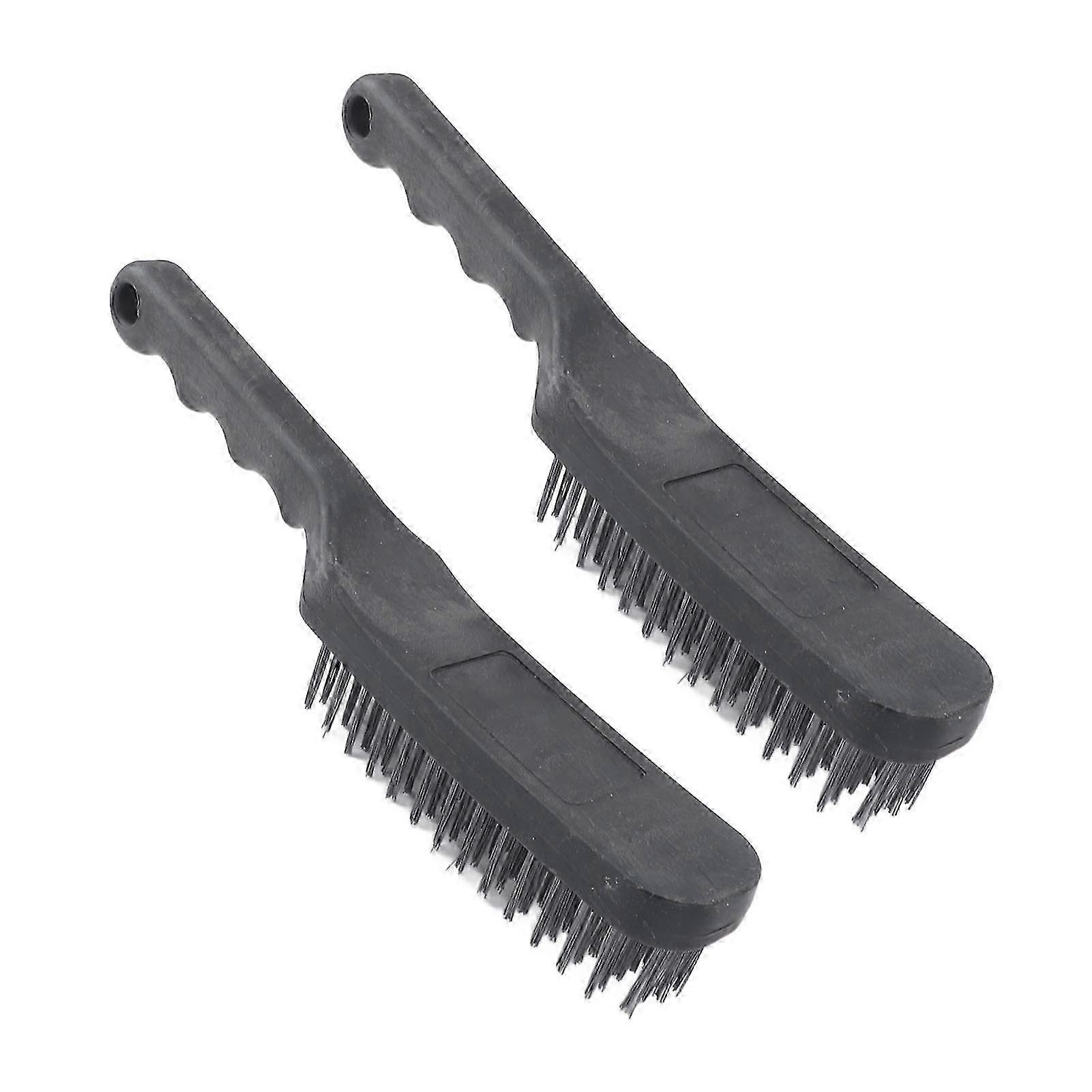 2-Pack Steel Wire Brush with 10" Curved Plastic Handle, Multi-Purpose Cleaning Tool
