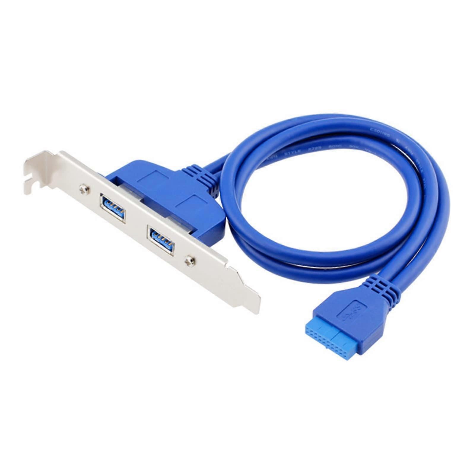 50cm Dual Port USB 3.0 To Motherboard Mainboard 20Pin Header Adapter Cable With Rear PCI Bracket 2x USB A Female Blue
