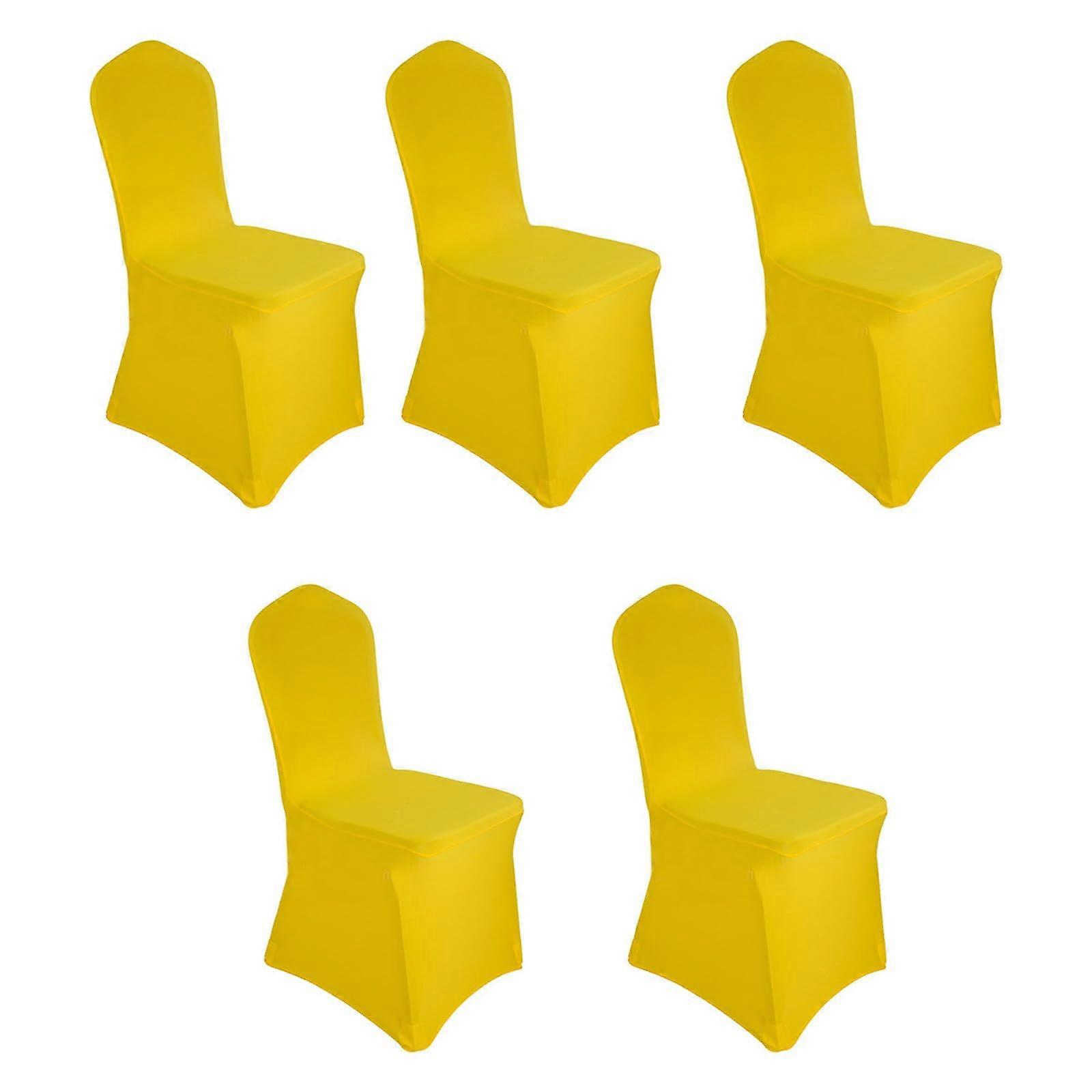 Chair Covers 5Piece Formal Event Set Polyester Construction Stretchable Fit Waterproof Bright Yellow