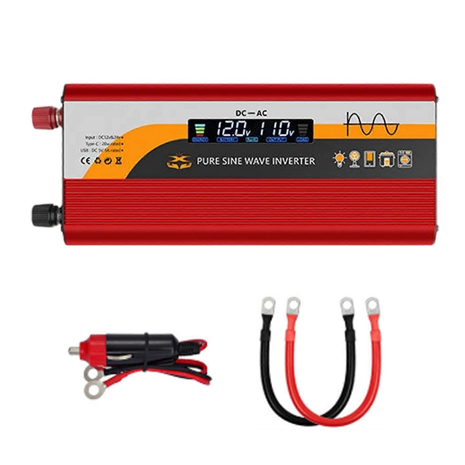 Sines Waves Car Power Inverters Continuous 2000W Car Converters Two USB Port LCD Display For Home Devices  Red