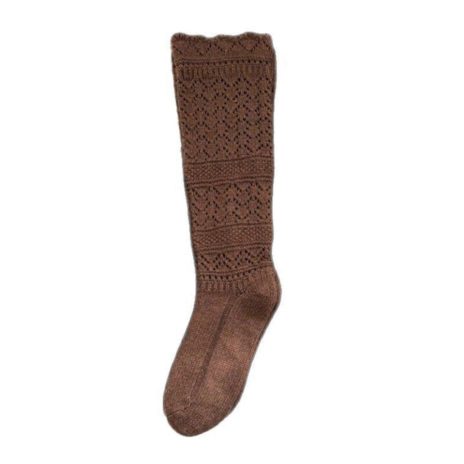 Old-fashioned Stackable Ankle Socks Women Polyester Knitted Intermediate Calf Warm Winter Comfort  Coffee color Universal code