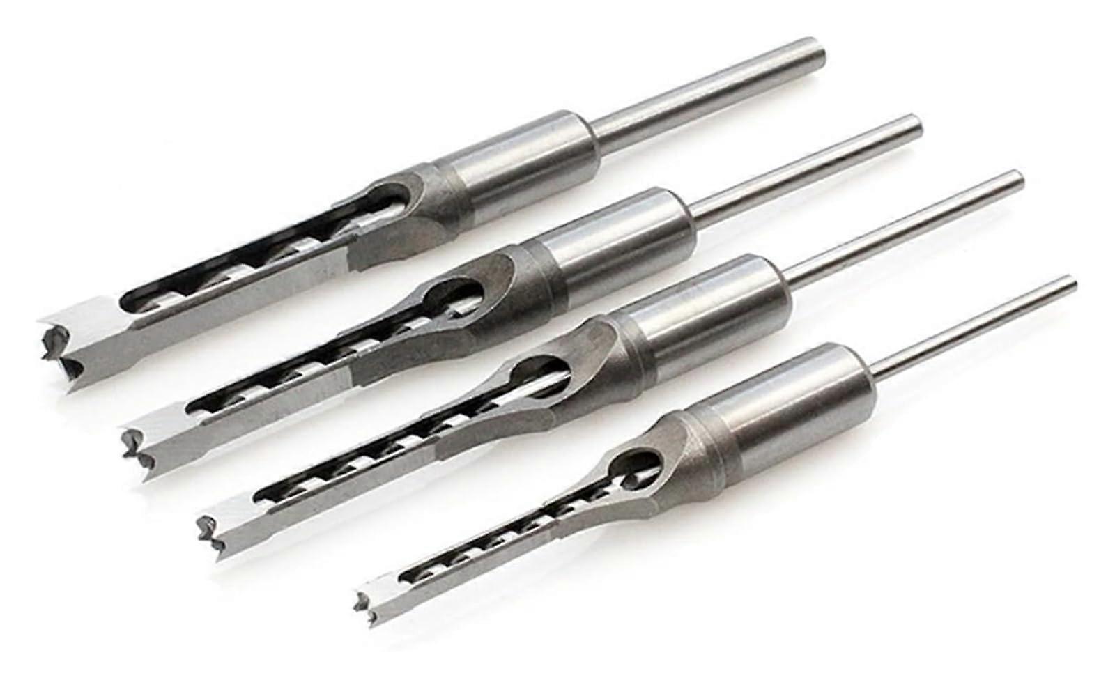 Square Hole Drill Bit Set 4PCS Twist Auger for Woodworking, 6.412.7mm Round Shank
