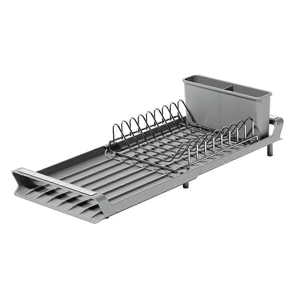 Extendable Dish Drying Rack with Draining Tray, Draining Storage Rack for Tableware Sink, Includes 2 Utensil Holders B