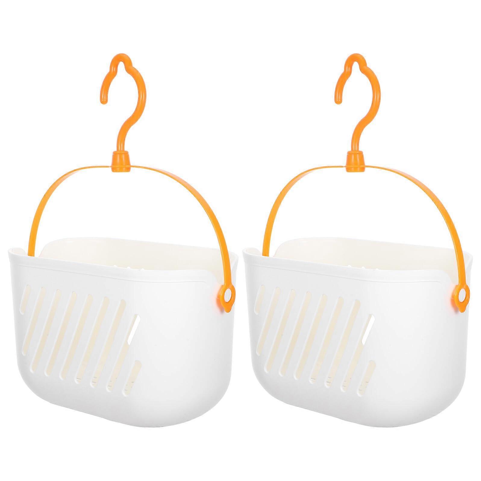 2 Pack Plastic Hanging Shower Basket with Hooks No Drilling Bathroom Storage for Home Dorm Kitchen