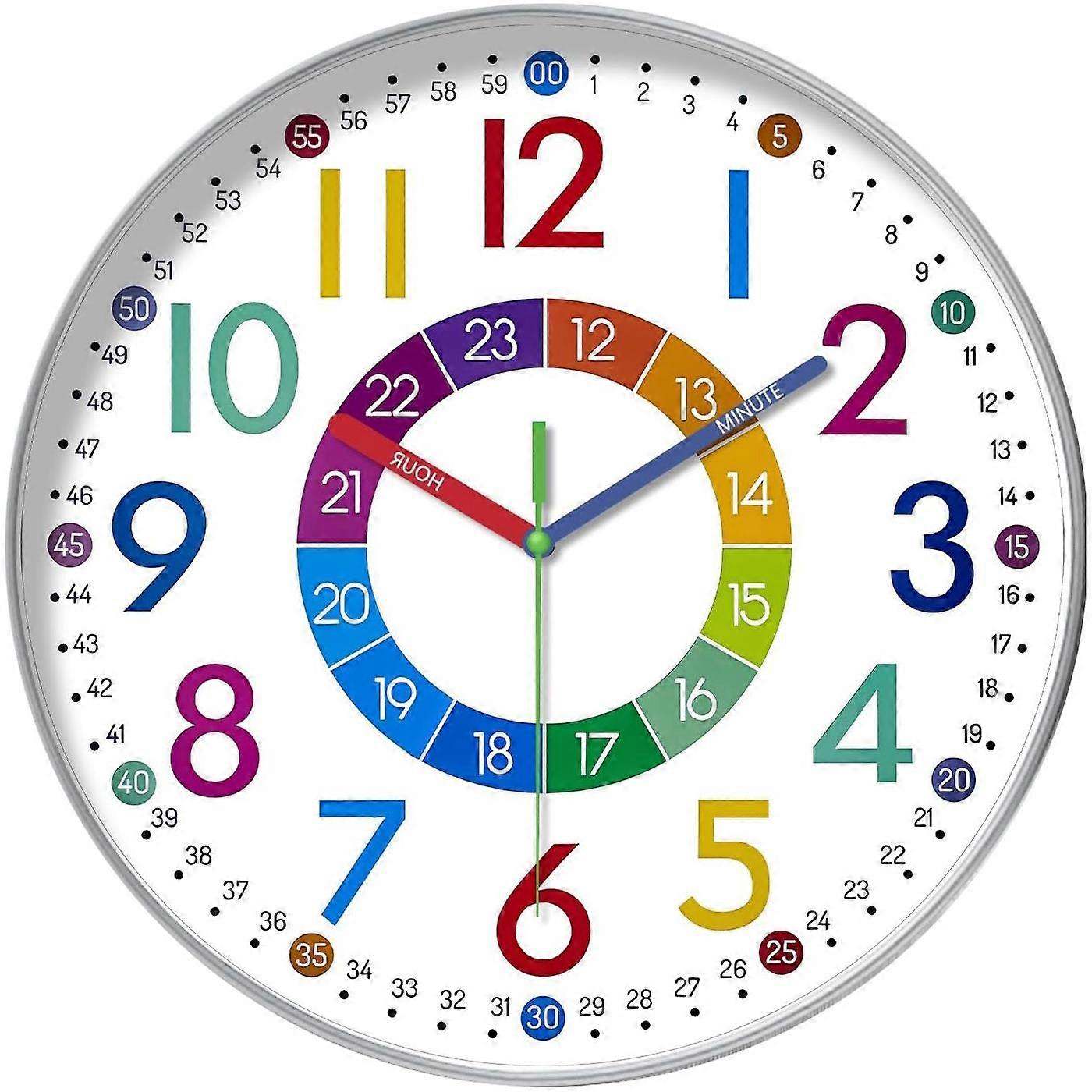 Childrens Easy Time Clock Quiet Movement 30cm Face High Quality Movement UK