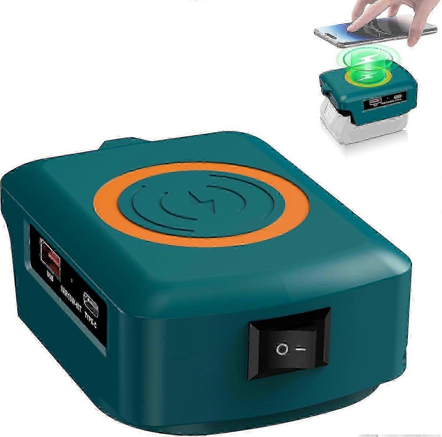 Wireless Portable Charger for Bosch Professional 18V GBA Li-ion Battery, 15W Fast Phone Charger with USB&Type C Output of Smartphones