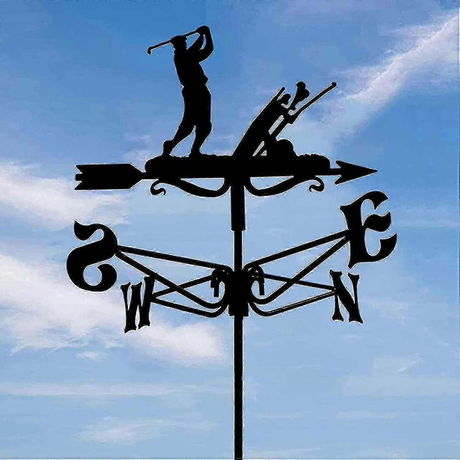 Metal weathervane for golfer with wind direction indicator