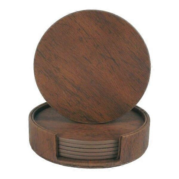 6-pack Wessy coasters walnut PU with holder brown