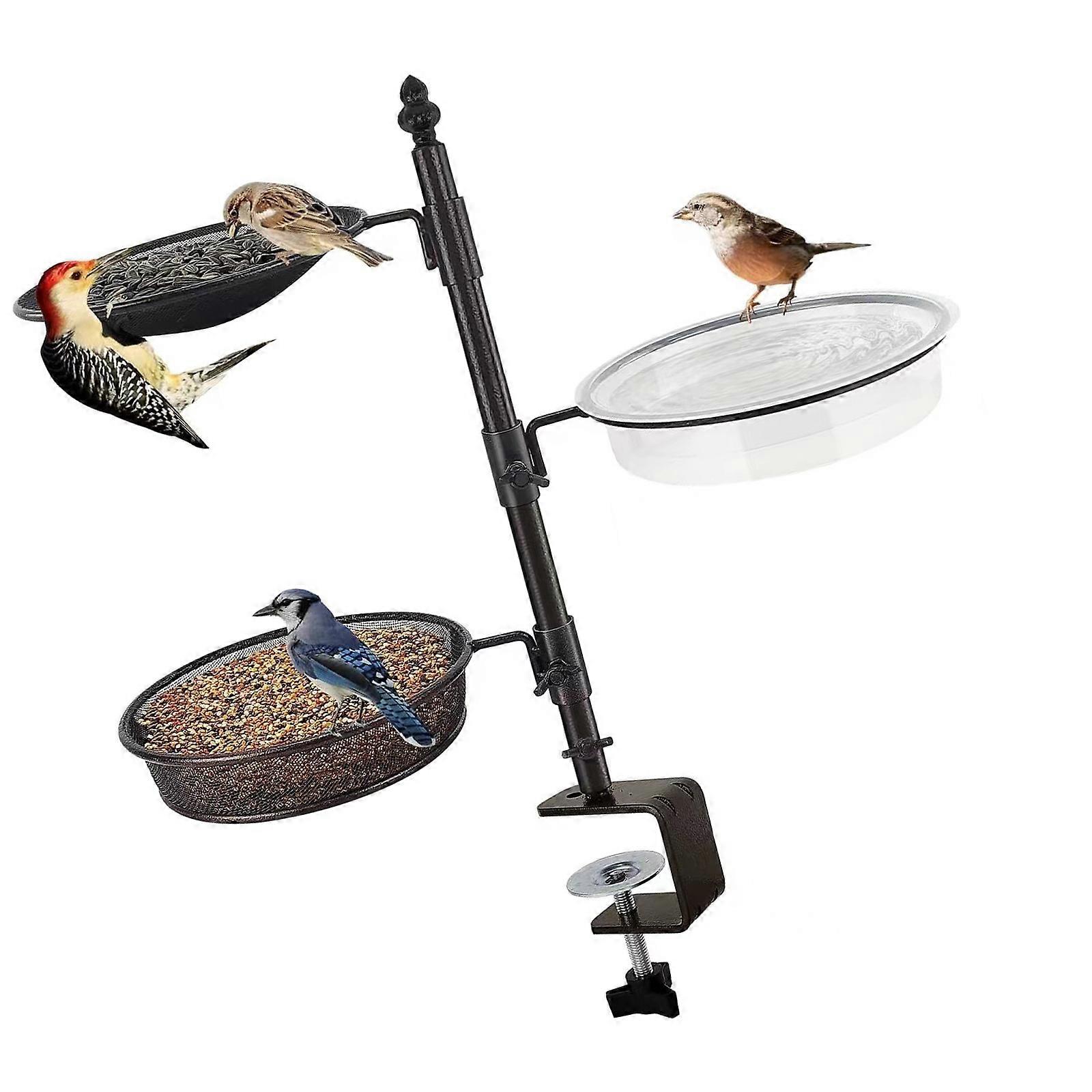 Deck Bird Feeder Railing Mount Rotatable Feeding Station Bird Bath Platform Feeding Watering Accessory for Wild Bird Multicolor