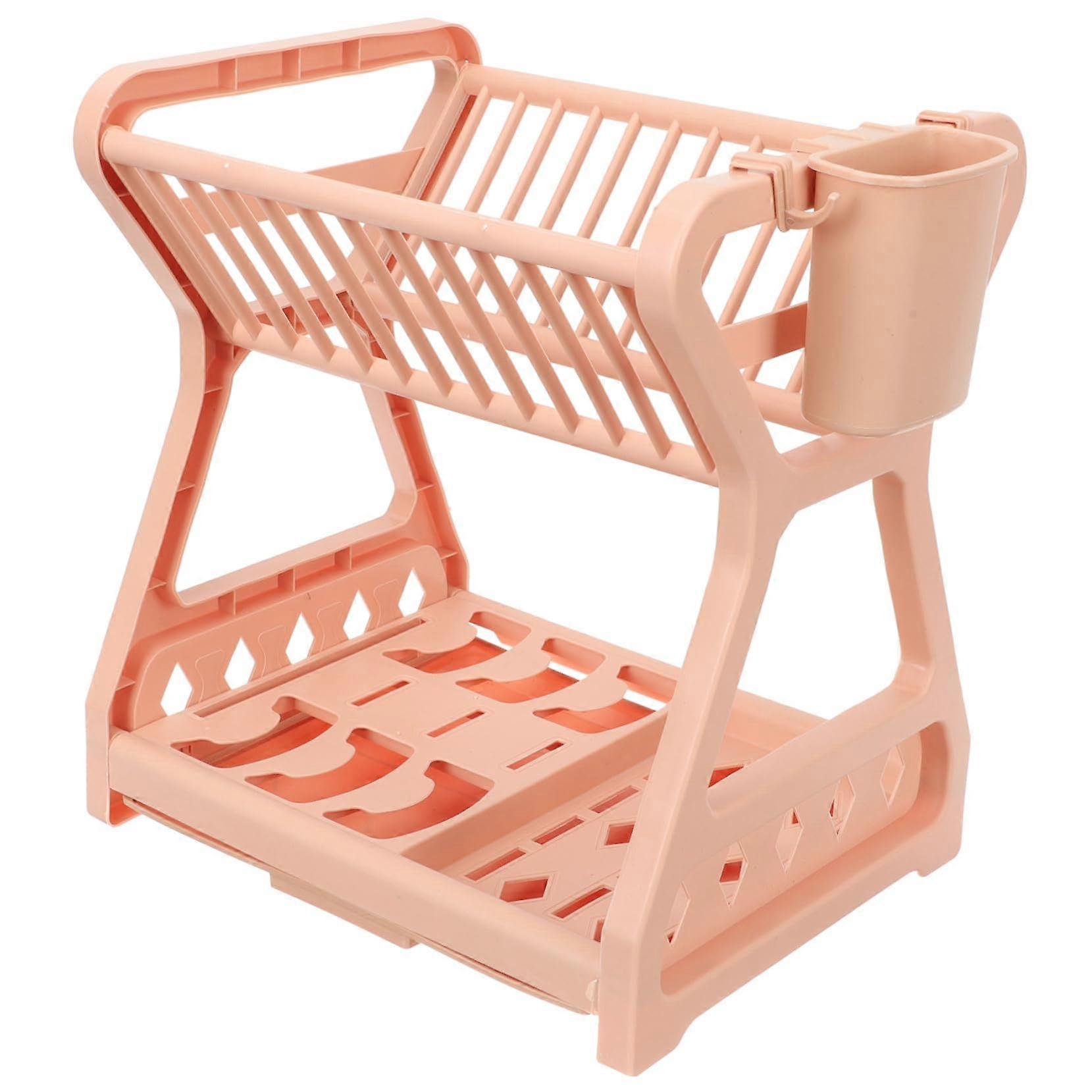 Dish Drying Rack 360° Rotating TwoTier Kitchen Counter Organizer with Spice and Utensil Holder