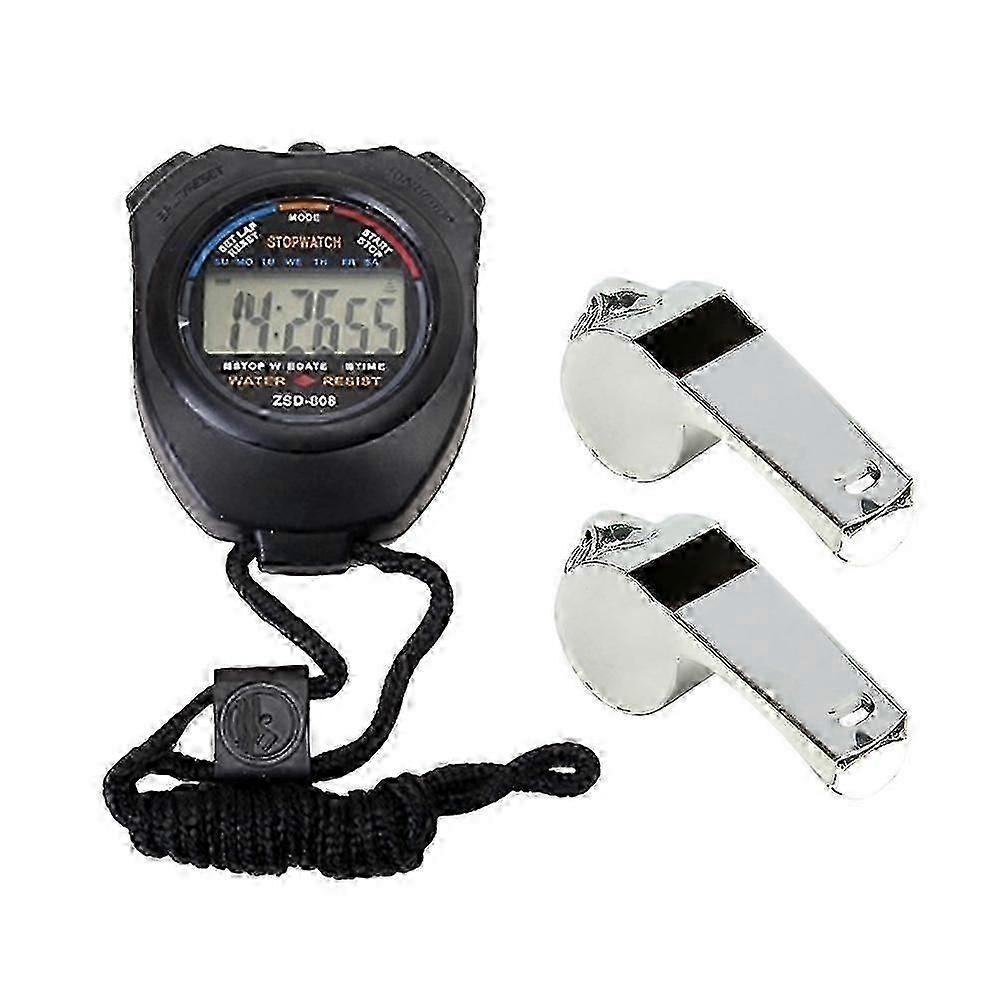 Professional Stopwatch and Whistles Double Channel Stopwatch Multi-functional Electronic Timer Handheld Sports Stopwatch with Whistles for Running Rac