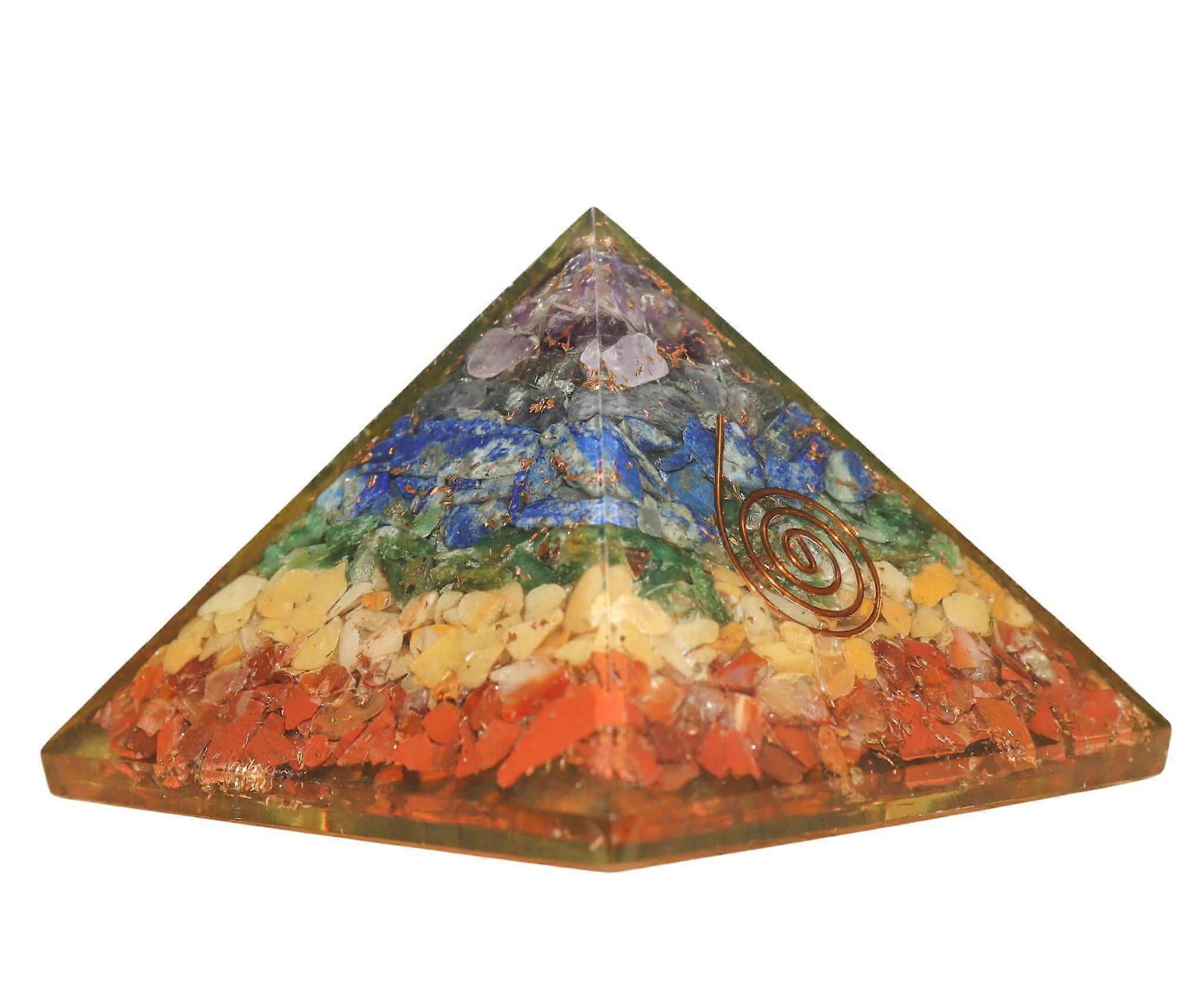 Orgonite Geometric Orgone Pyramid Made with Seven Chakra, Copper Dust