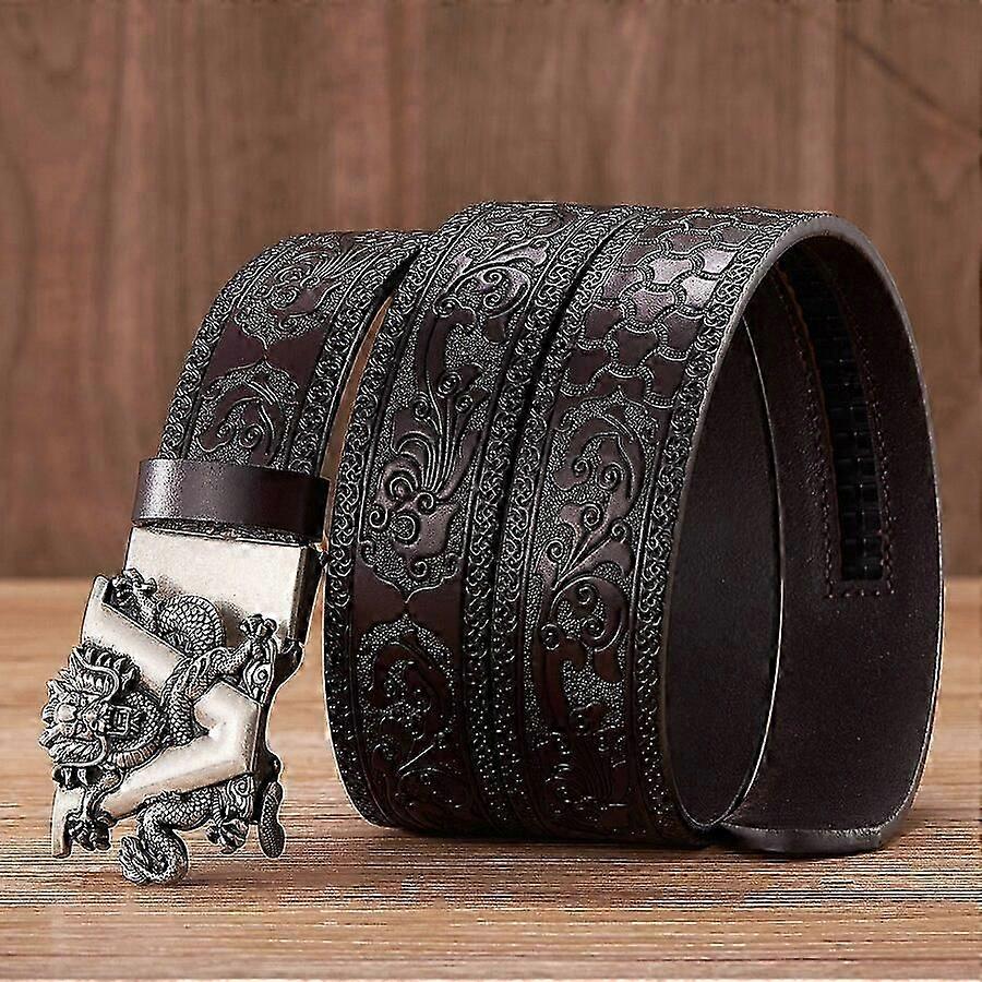 35cm Mode Prägling Retro Manliga Bälten För Män Företag Kohud Äkta Läder Bälte Drake Mönster Automatisk Spänne Rem