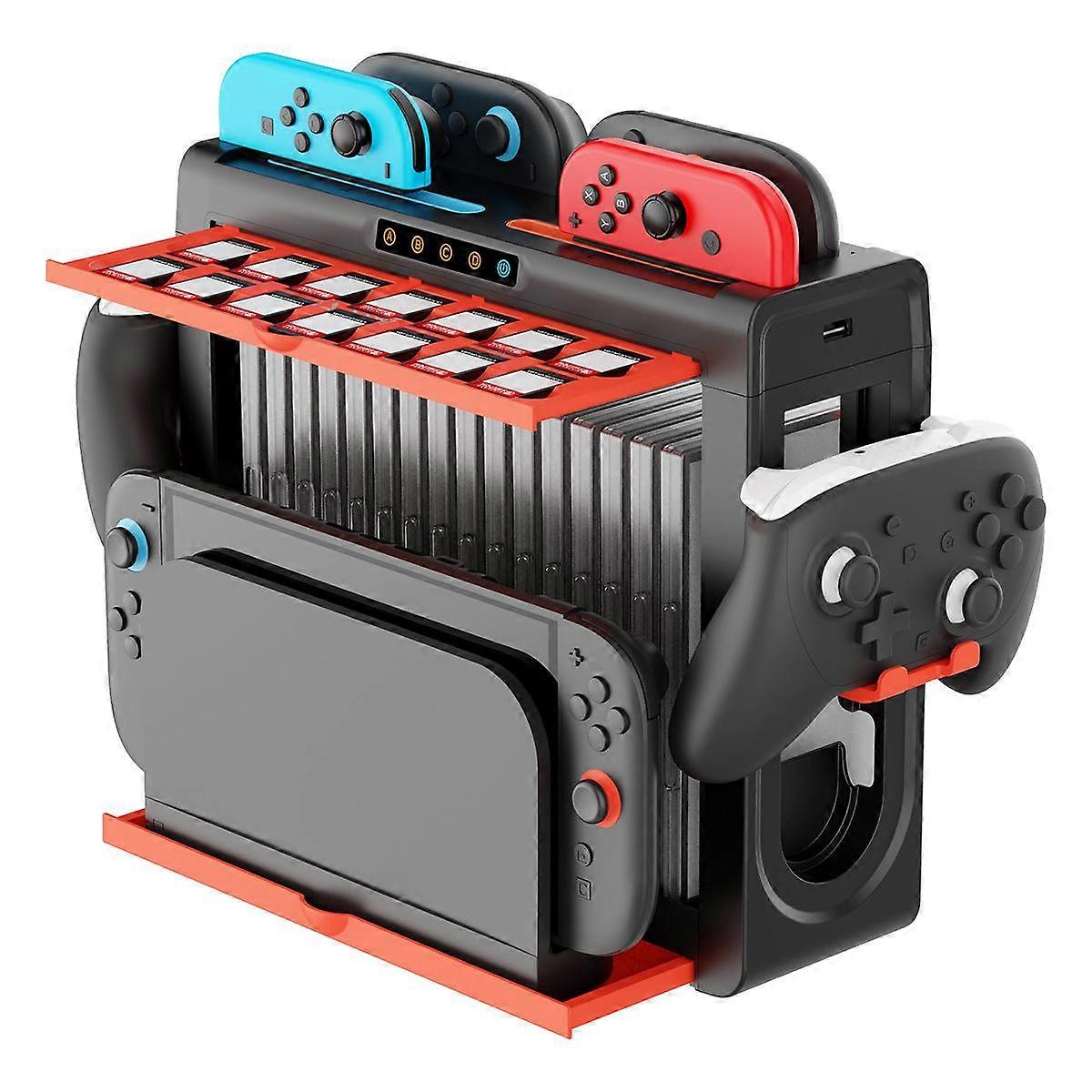 ipega 6-in-1 Multi-Function Charging Dock & Storage Stand for Nintendo Switch 2 / Switch Joy-Con with 14 Game Card Slots & 16-grid Game Case