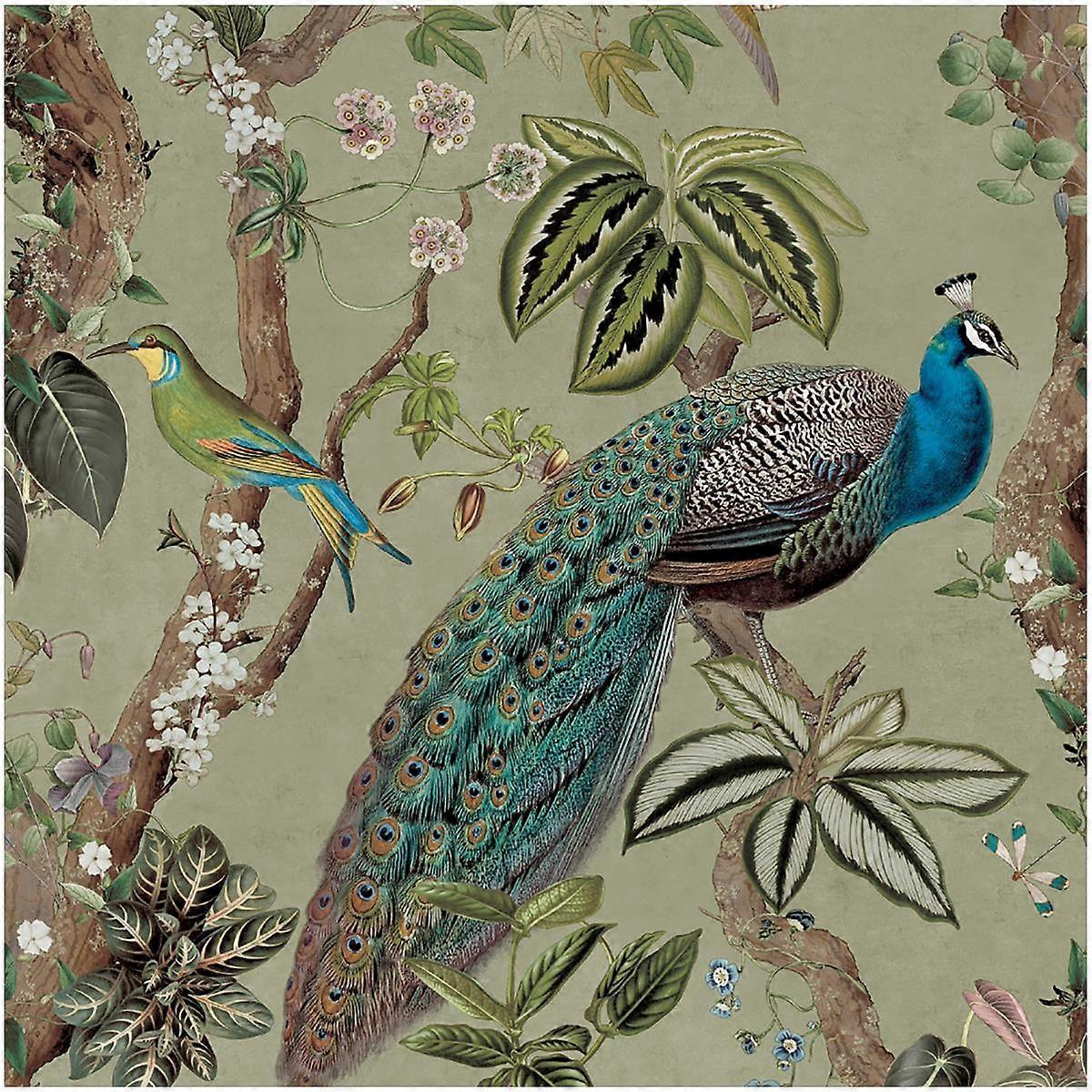 Peacock Woods Sage Wallpaper