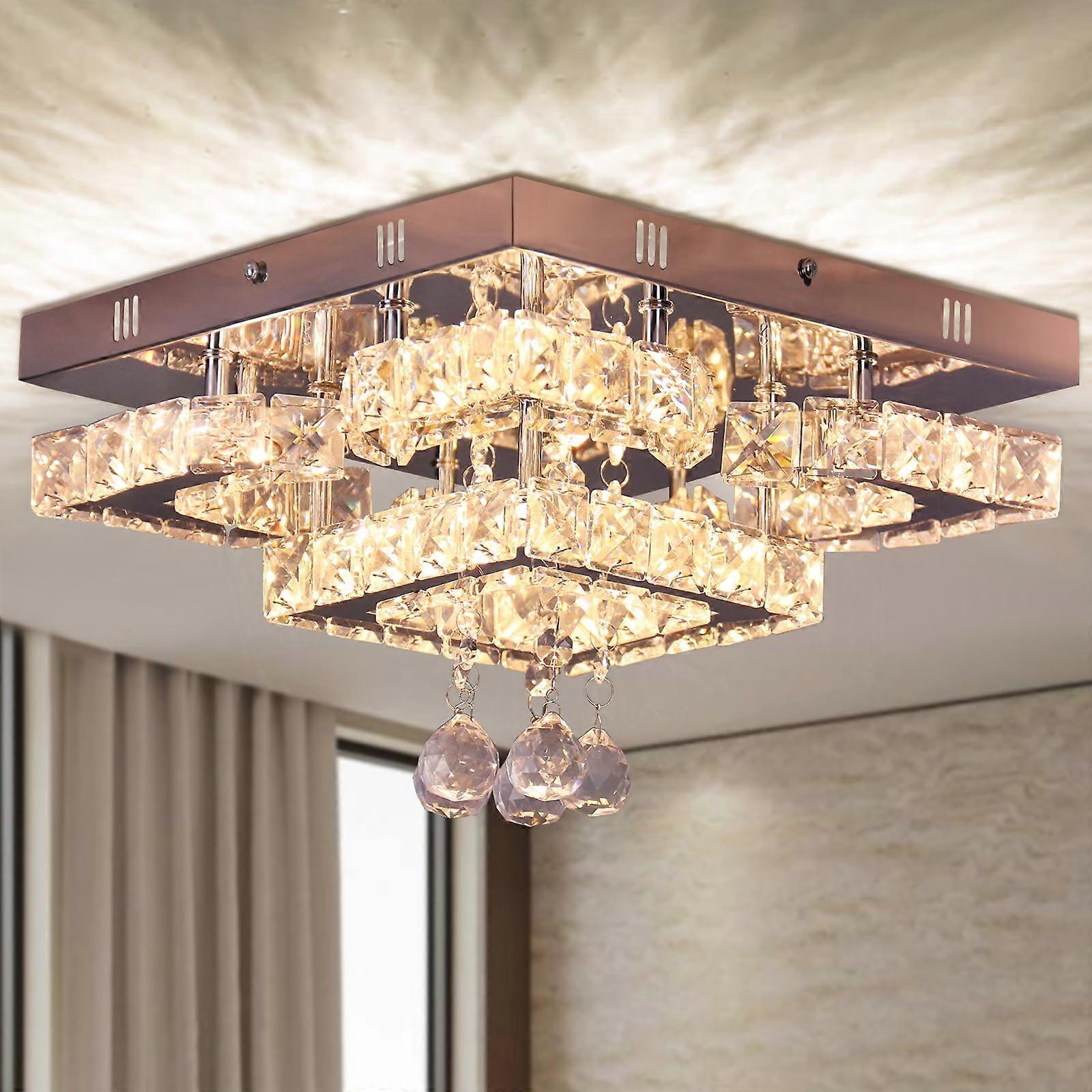 11.8 Inch Modern Crystal Chandelier LED Ceiling Light Fixture with Elegant Petal Design Warm Lighting