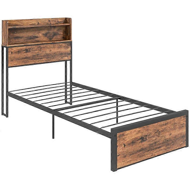 Industrial Single Bed Frame with Storage & Steel Base