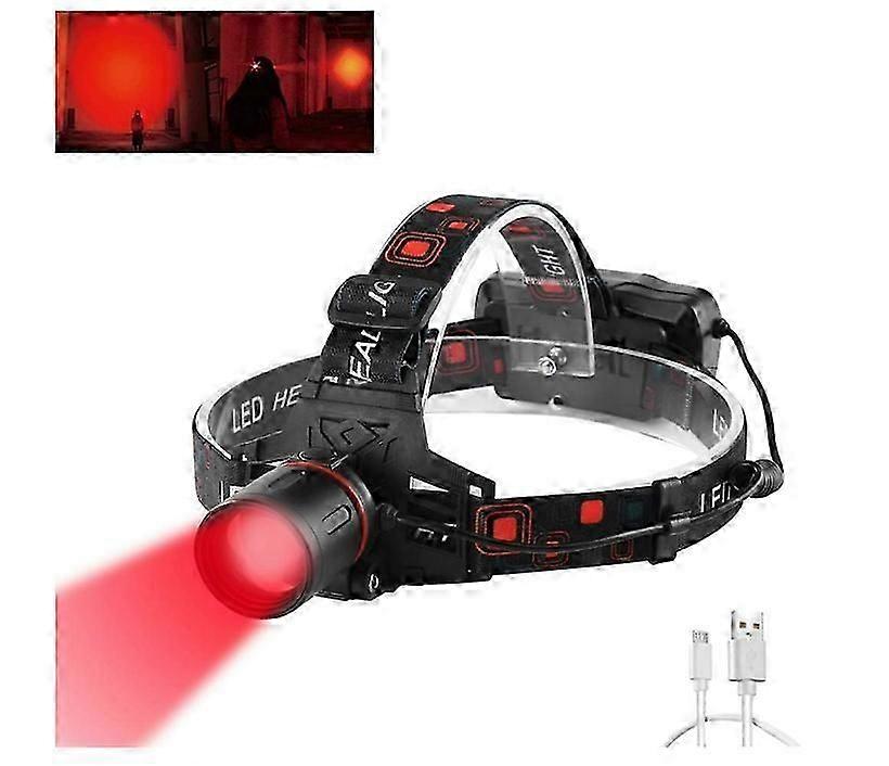 Head Torch Rechargeable, LED Headlamp with Red Light Hunting Headlight Red Beam Head Torches Zoomable 3 Modes(Black)