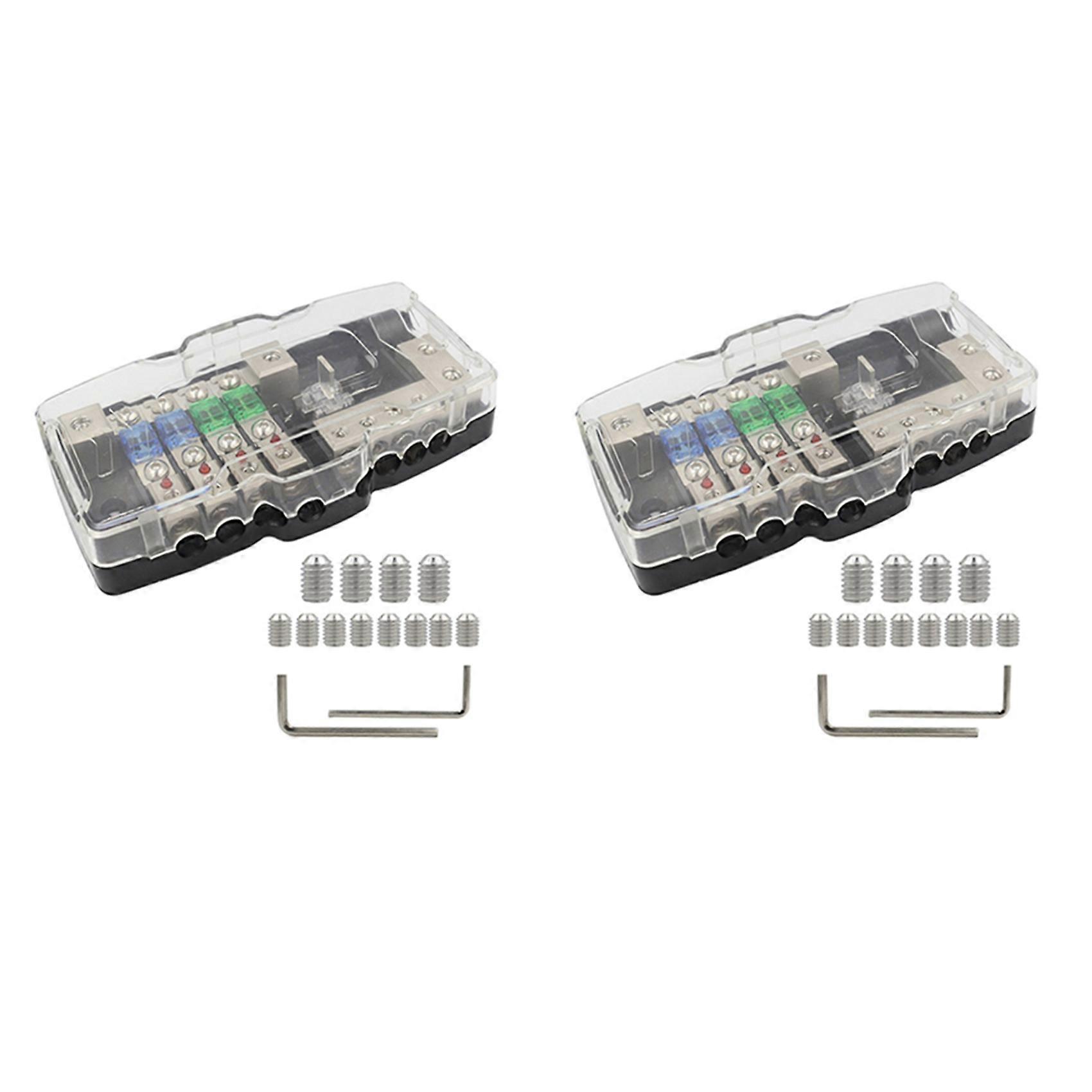 2X Power Distribution Block, Fused Power Distribution Block Car Audio 4 Way MIDI Fuse Block for Auto UTV Boat Stereo Amp
