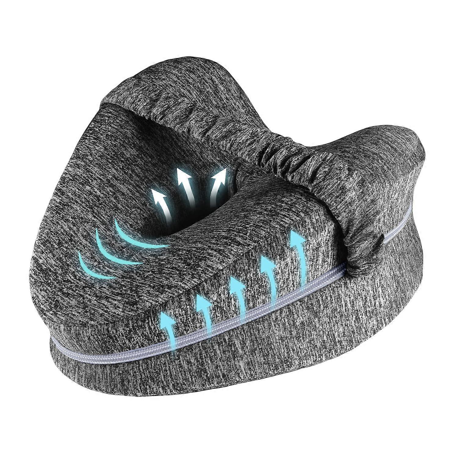 Knee Pillow for Side Sleepers Memory Foam Orthopedic Support with Adjustable Strap and Washable Cover Grey