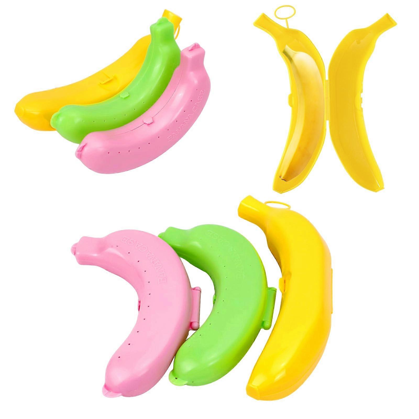 Banana Storage Case Set of 3, BPA Banana Protector with Ventilation Holes, 2 Sizes for Travel and Lunch Boxes
