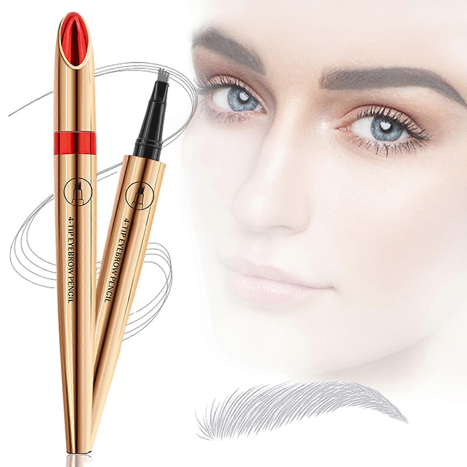 Gray Waterproof Eyebrow Pencil with 4 MicroFork Tip, 24H Long Lasting SmudgeProof Brow Pen
