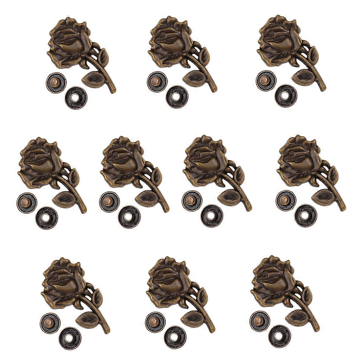 Dark Brown Alloy Snap Buttons Rose Buckle Set for Sewing 10Sets
