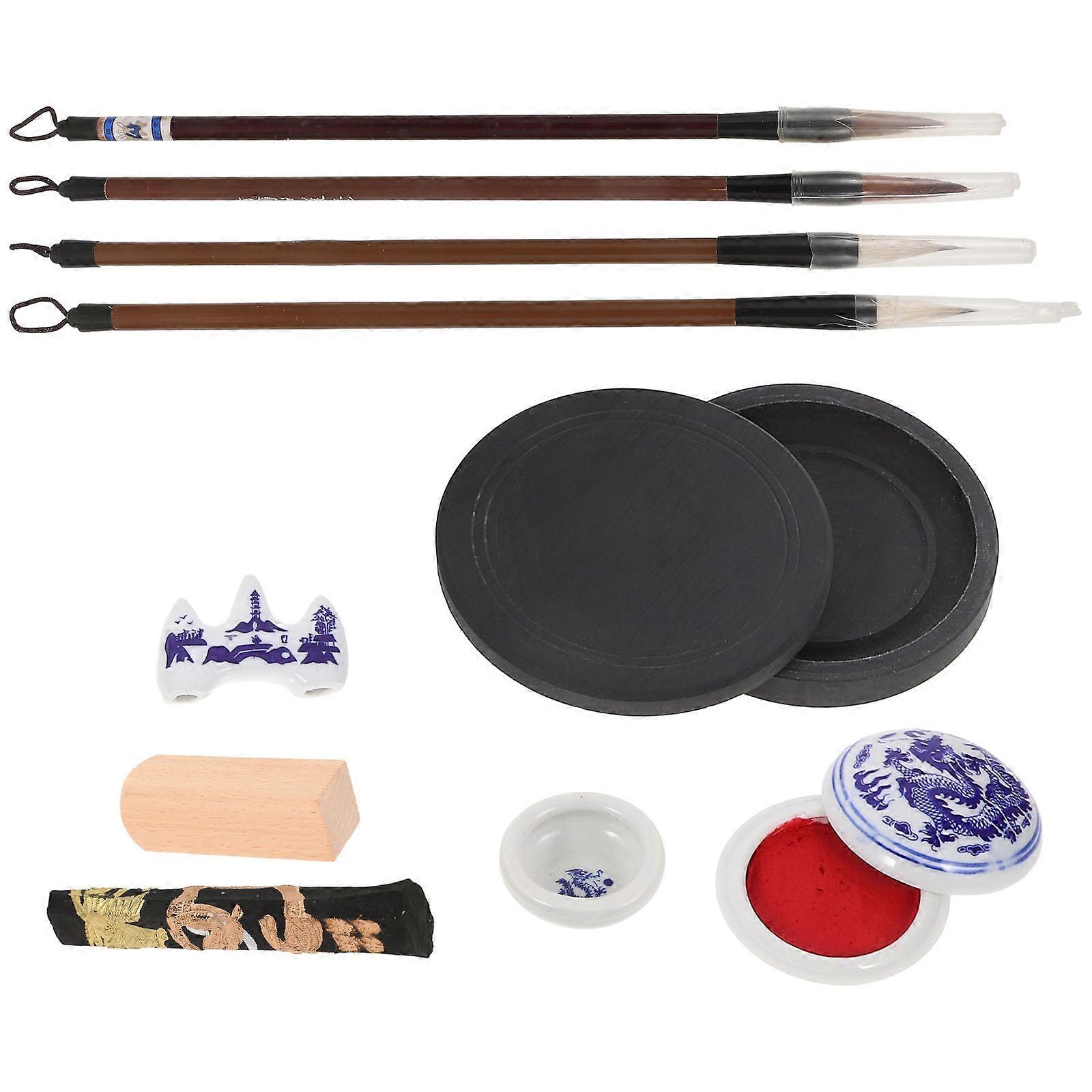Calligraphy Ink Brush Chinese Set for Writing 2Sets with Portable Ink Stone