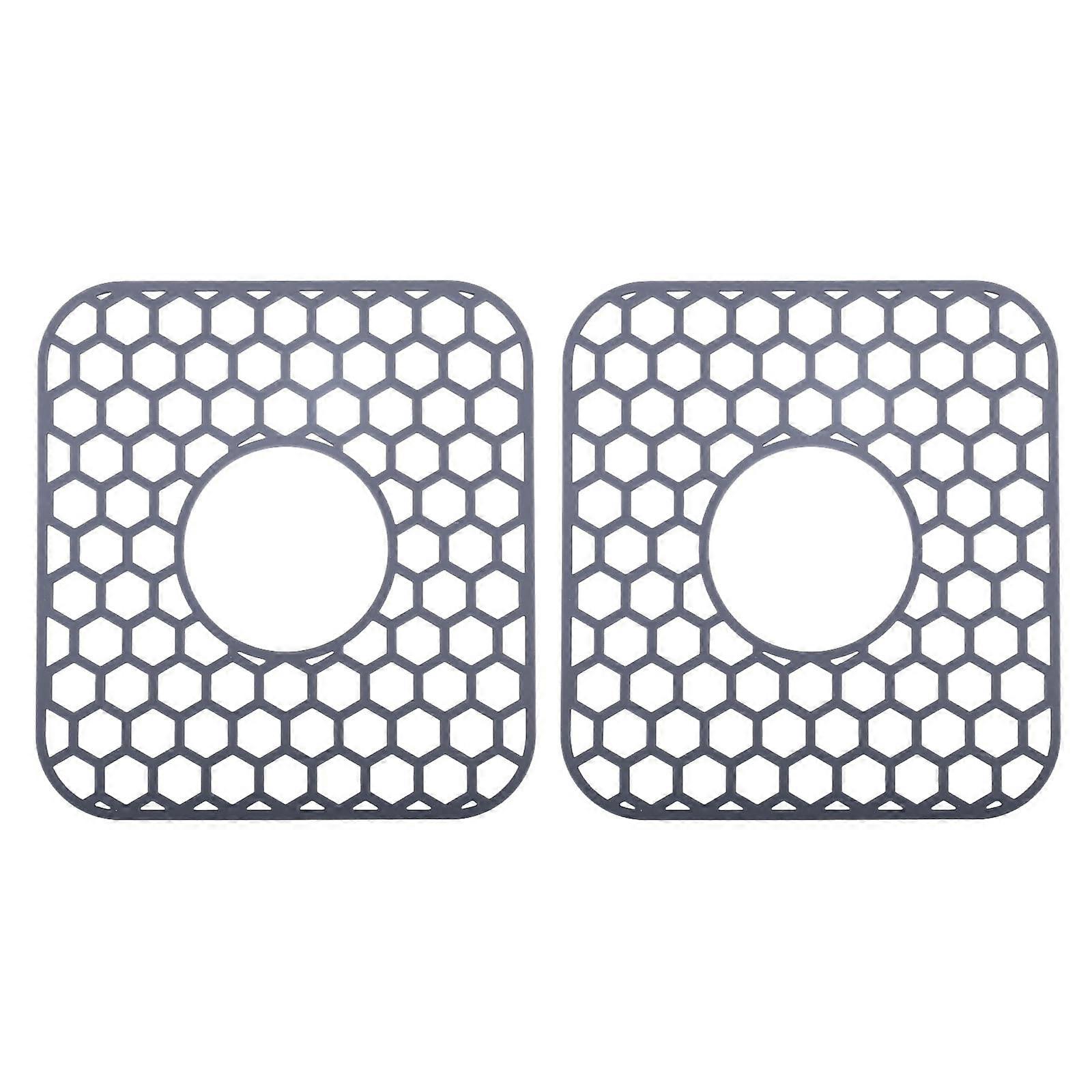 2pcs Kitchen Sink Protector Mats, HeatResistant Honeycomb Silicone, Dishwasher Safe, Grey