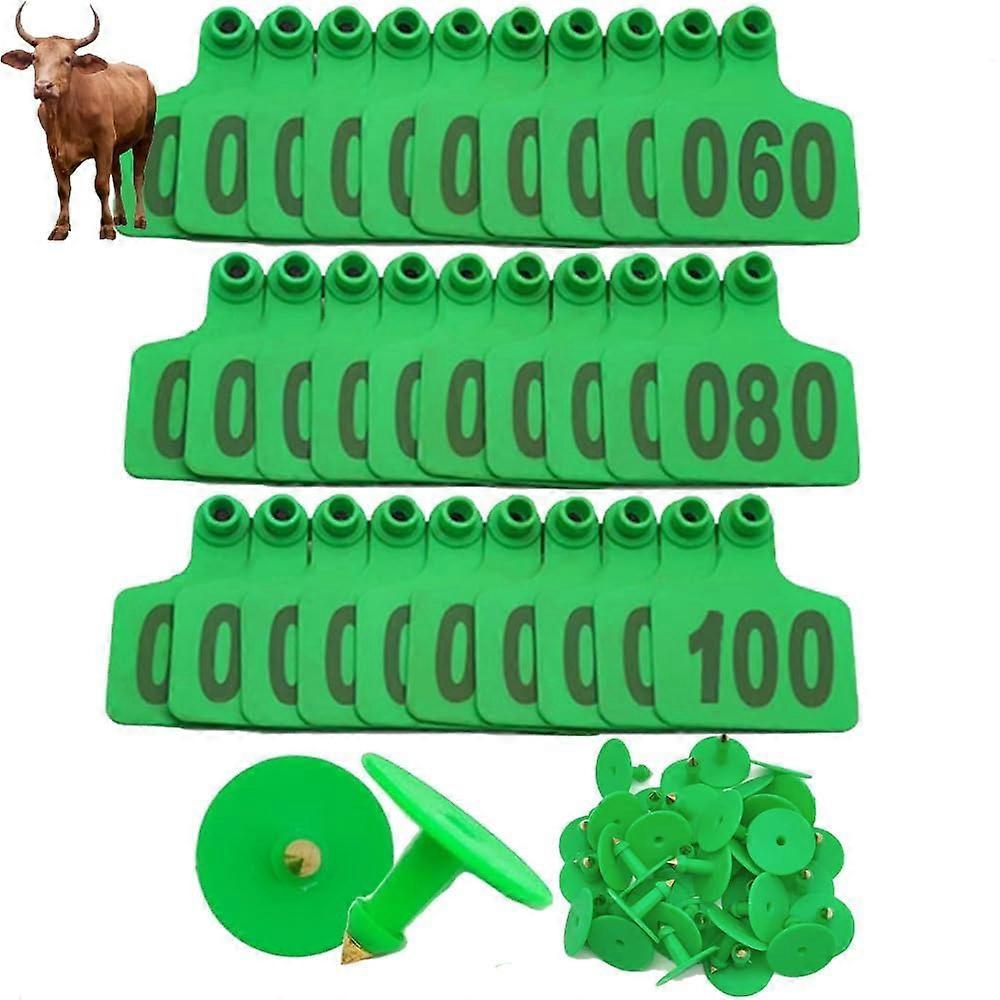 Numbered Plastic Cattle Ear Tags for Livestock Identification, 100 Pack