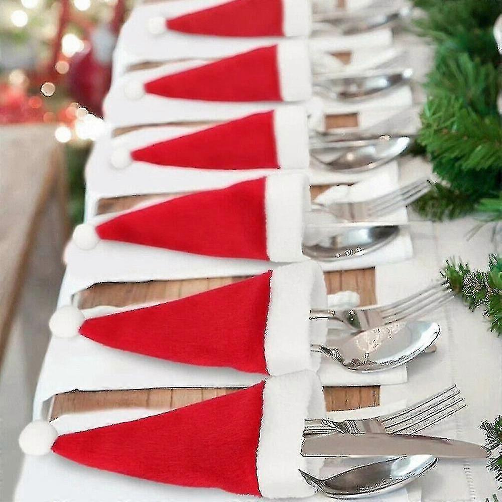 Santa Hat Christmas Tableware Cutlery Holder Bag Fork Spoon Pocket