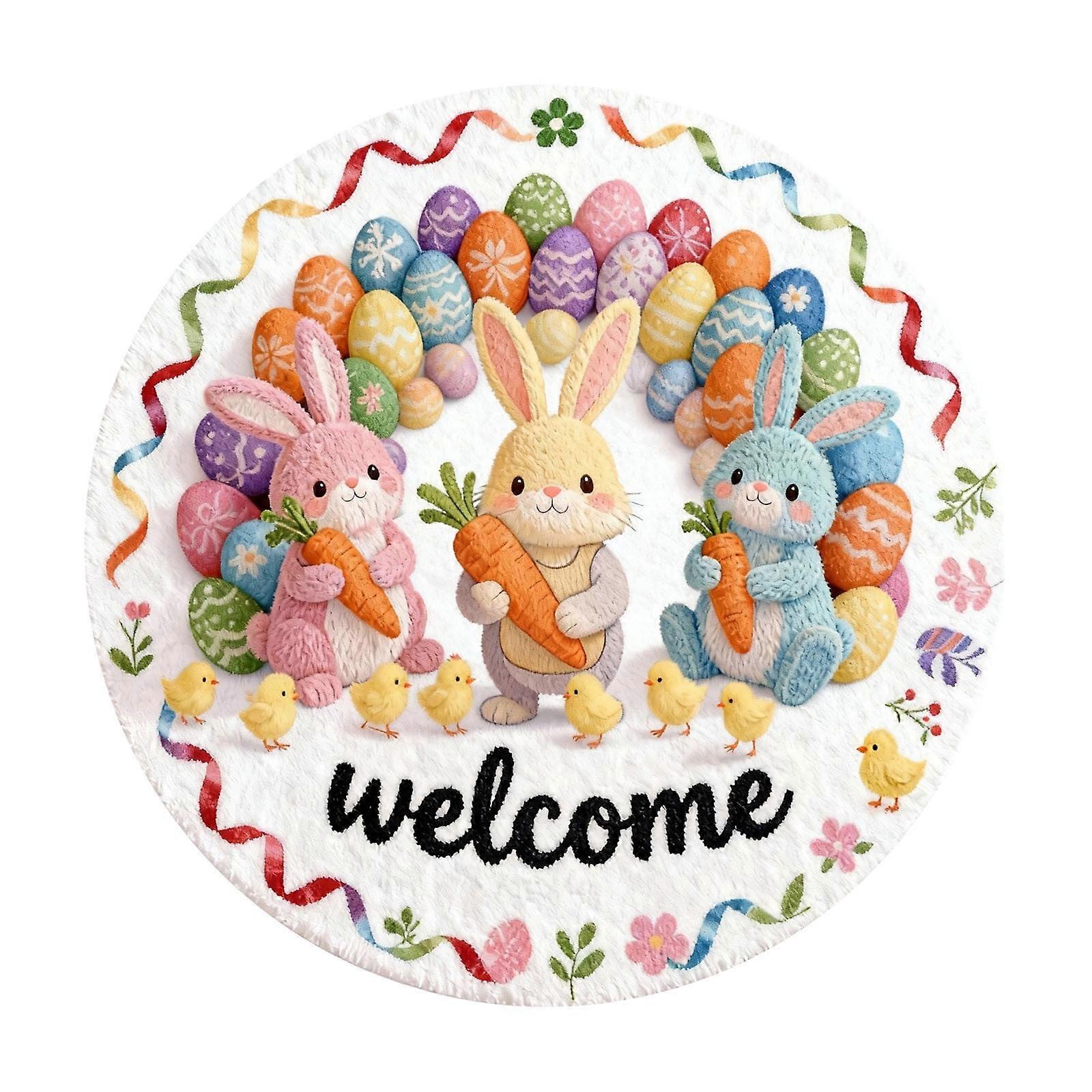 Round Easter Bunny Welcome Mat, Absorbent & Durable, 40/60/80cm, Compatible with Easter Decor