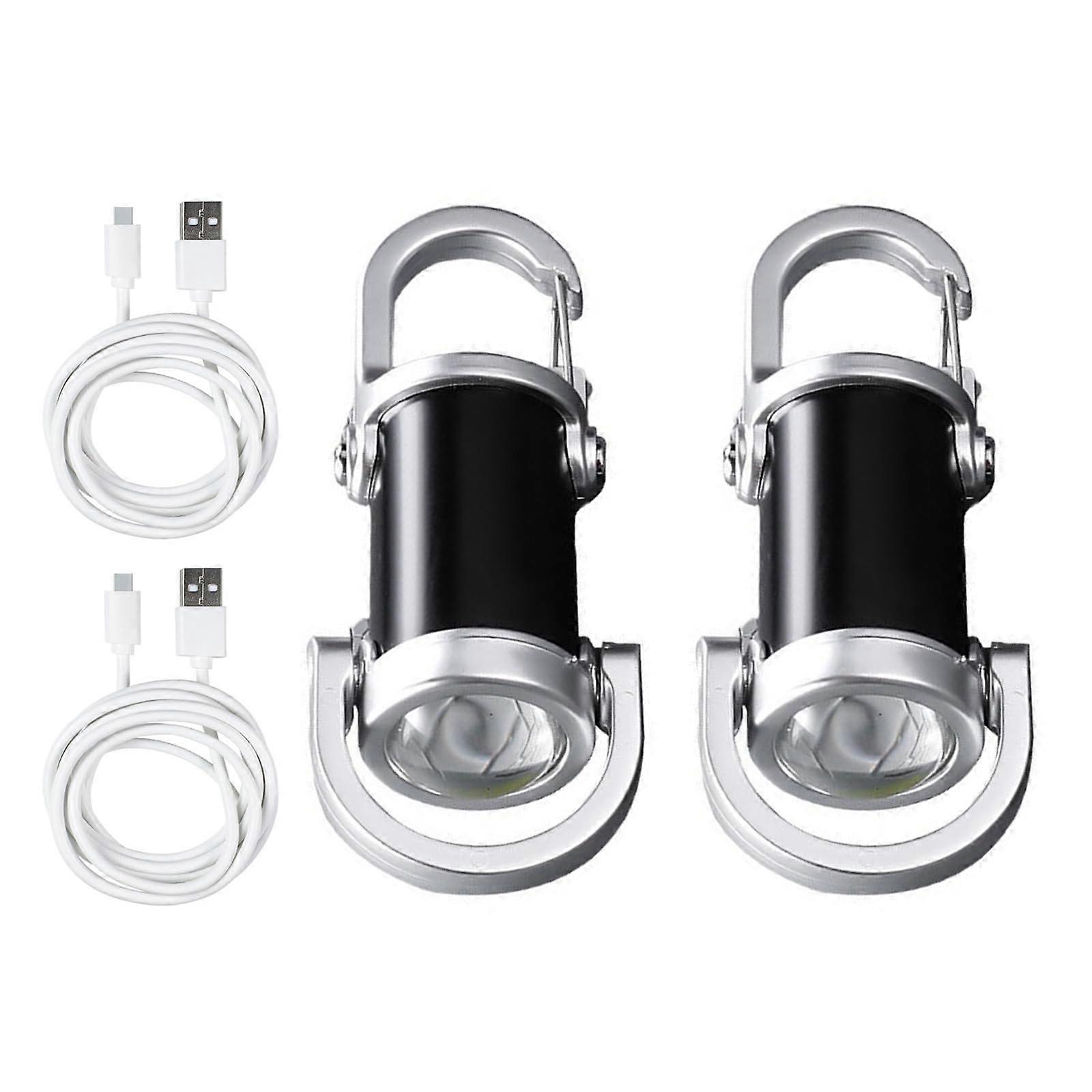 Rechargeable LED Keychain Flashlight 2Pcs Mini Work Light with Compact Pendant Design for Outdoor