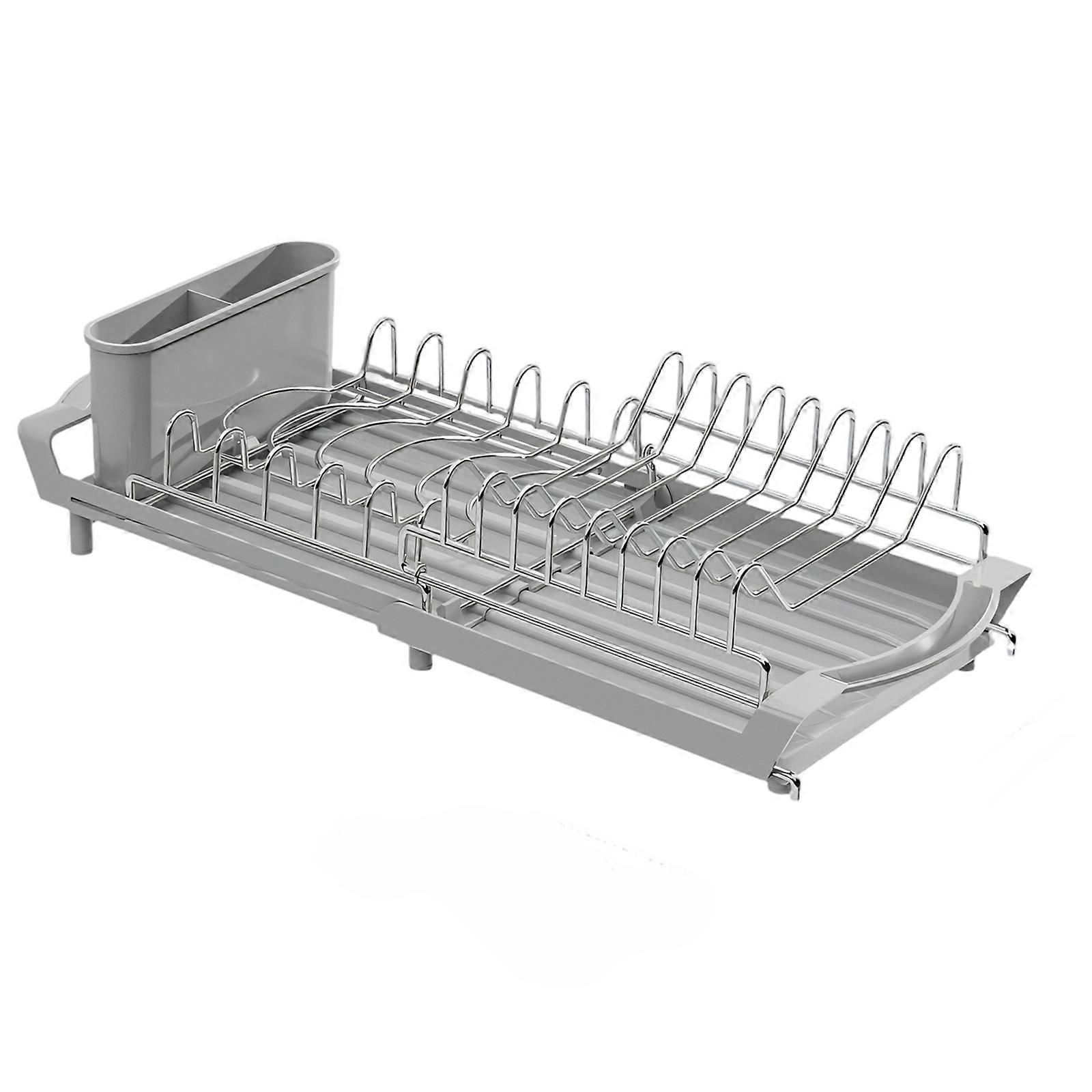 Sturdy Double Layer Extendable Kitchen Drain Board With Angled Design For Quick Drying And Organization  Gray
