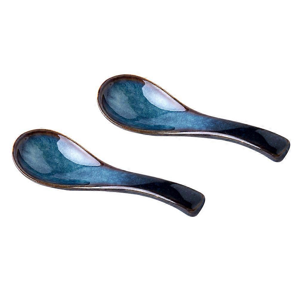 Serving Dessert Ceramic Spoons Kitchen Flatware General Users 2Pcs