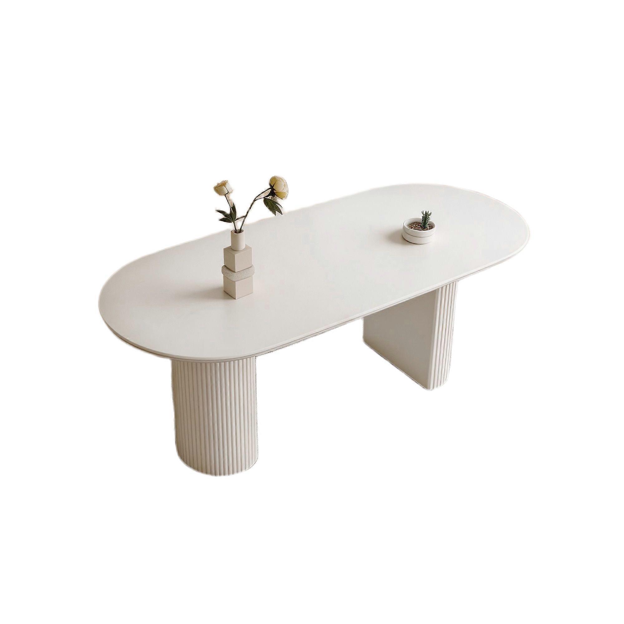 Cream White Oval Dining Table 160cm with Marble-Effect Top