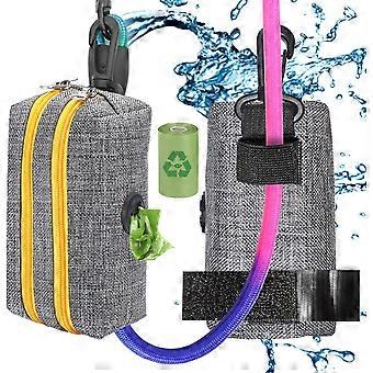 Dog Poop Bag Holder Leash Attachment - Poop Bag Dispenser for Leash - Dog Waste Bag Dispenser Fabric. Dog Bag Holder with 2 Zippers. Pet Waste Bag Hol