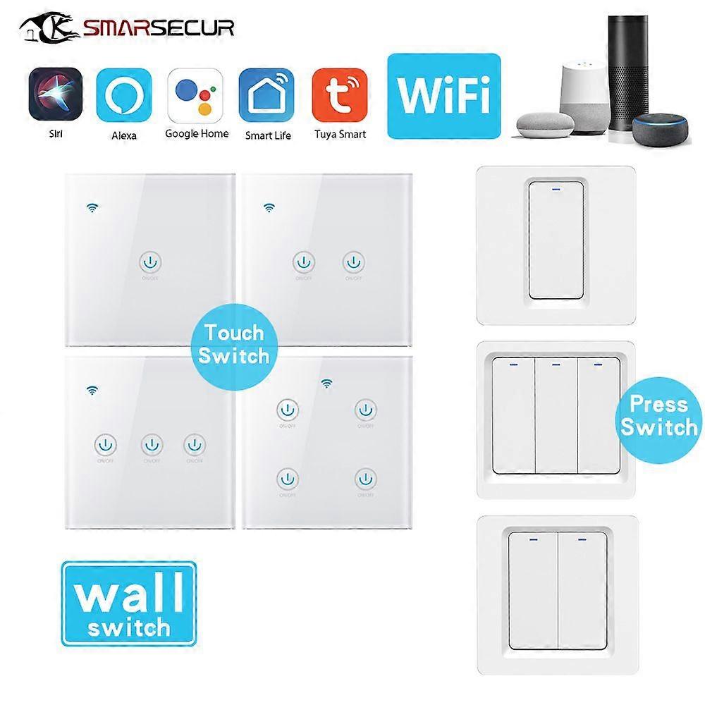 Compatible Tuya Smart WiFi Switch, European Standard Touch Panel Switch, Remote Control, Timer, Voice Control Wall Switch, Three-Way Button Panel (Sin