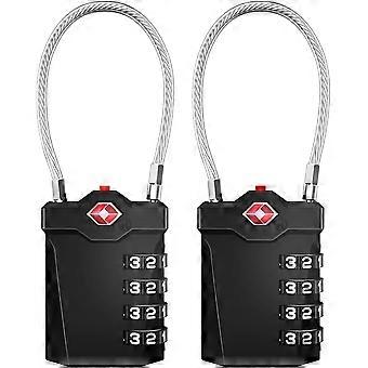 suitcase padlock, (2 Pieces, Black) TSA 4 digit combination luggage locks with opening alarm, cable locker padlock for gym