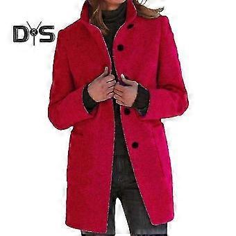 Mulheres Outono Casaco Gola Grosso Quente À Prova de Vento Comprimento Médio Único Breasted Cardigan Manga Sobretudo 3XL vermelho