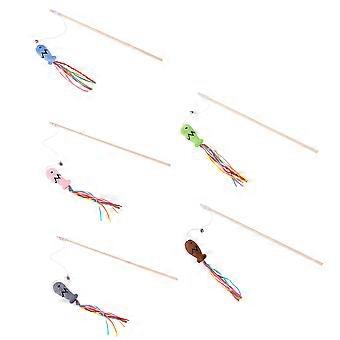 Cat Teaser Wand Plush Interactive Cat Toy for Pet Use 5Pcs Set