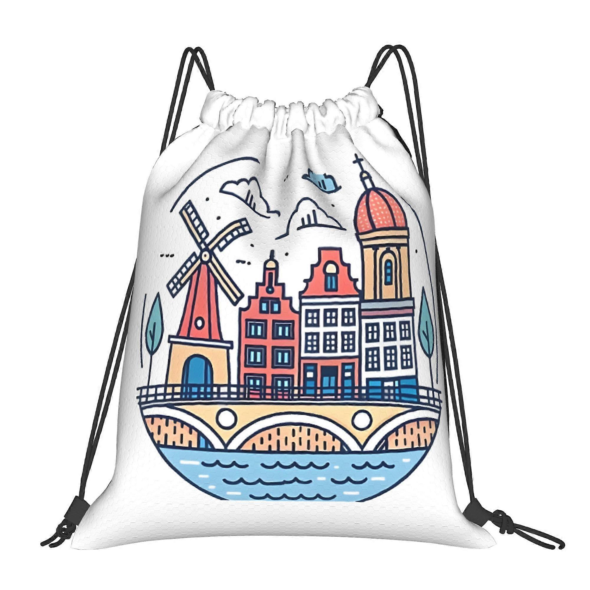 1pc Amsterdam Netherlands Drawstring Backpack-Cqazw