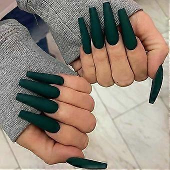 Extra Long Matte Coffin Press on Nails Set for Women, 24Pcs Green Acrylic Full Cover