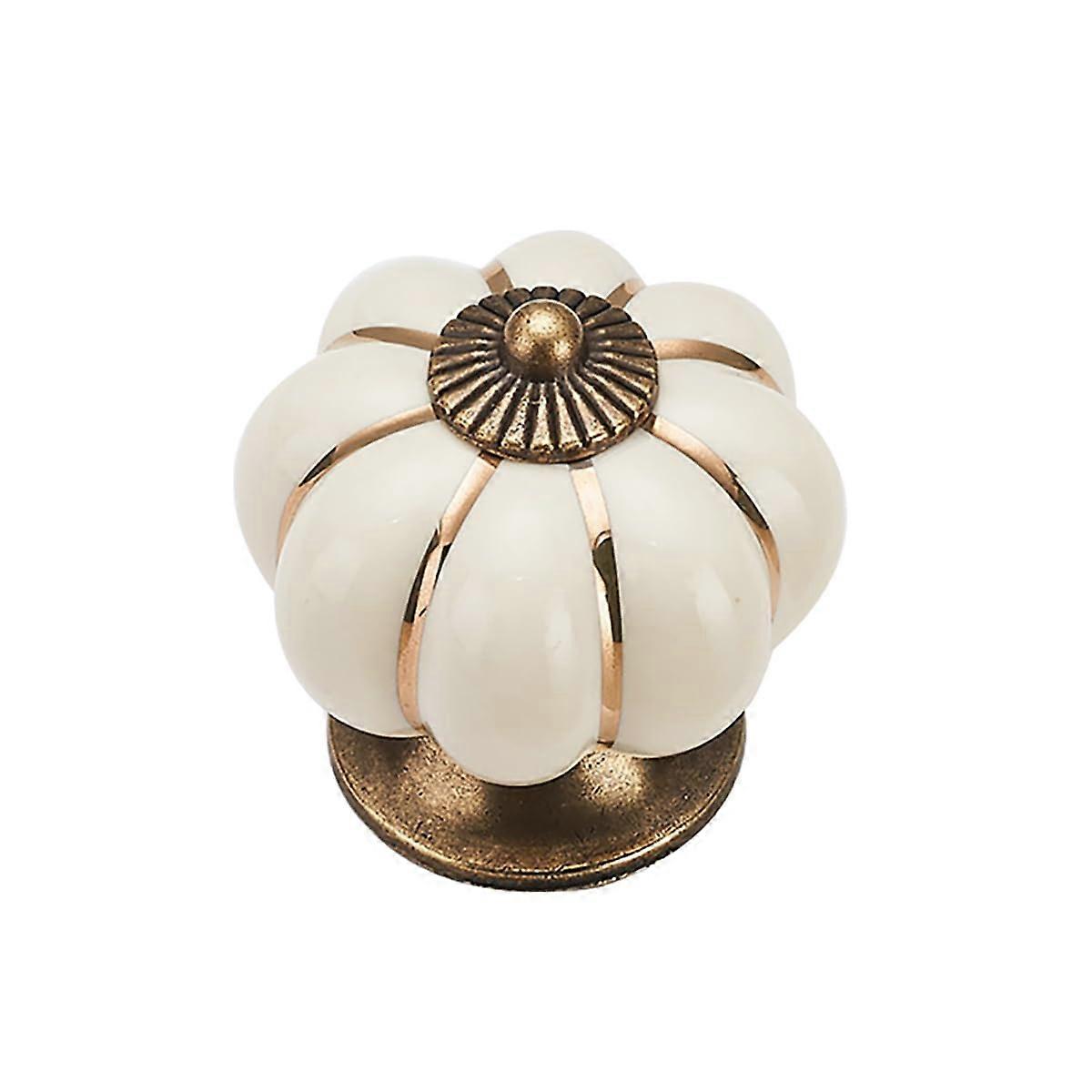 Beige Pumpkin Ceramic Cabinet Knobs with Screws, Durable Zinc Alloy Drawer Pulls for Kitchen Cupboard
