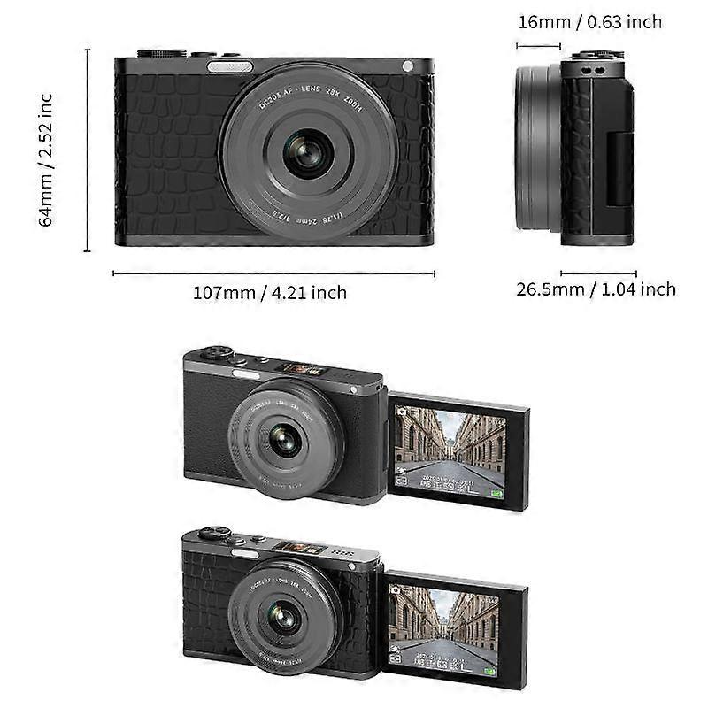 Selfie Digital Camera Pebbled Texture + Neck Strap