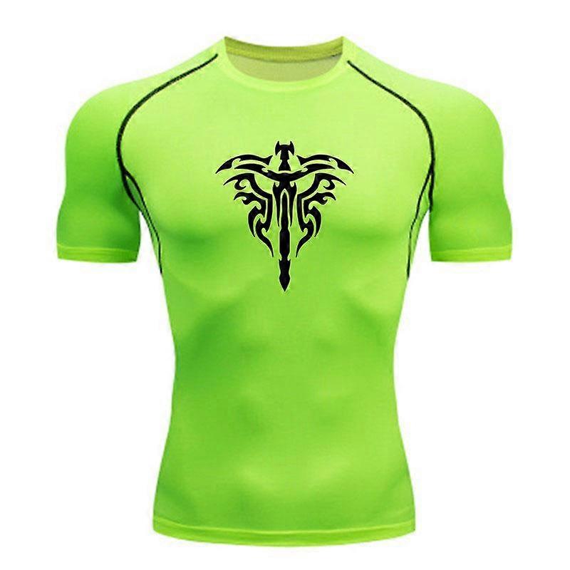 Men Tribal Tattoo Pattern Compression Workout T-Shirt Quick