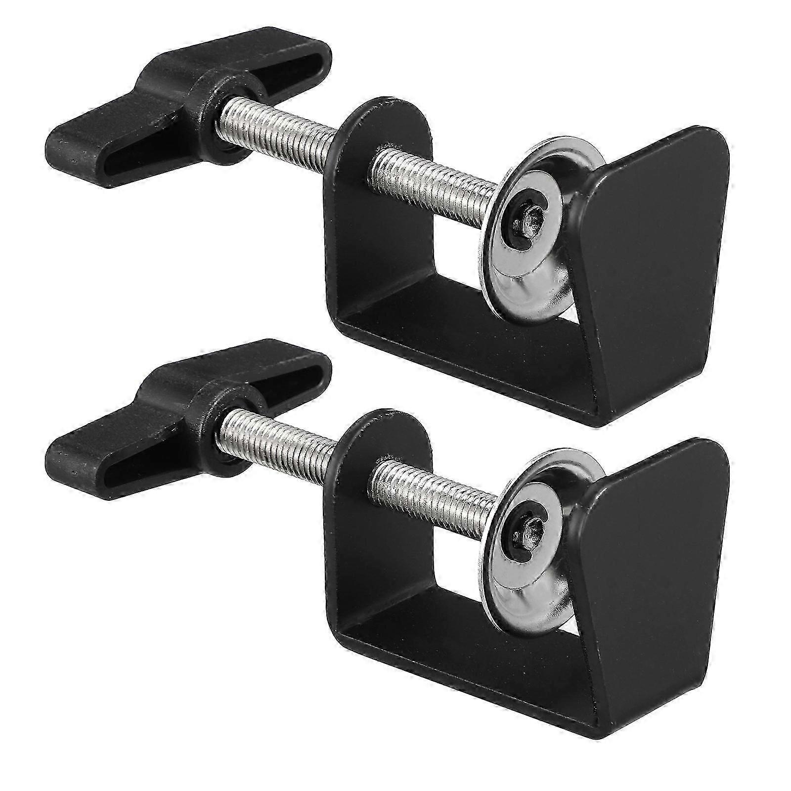Black Metal Base Desk C-Shape Clamp for Table 2Pcs Practical Retaining Clips