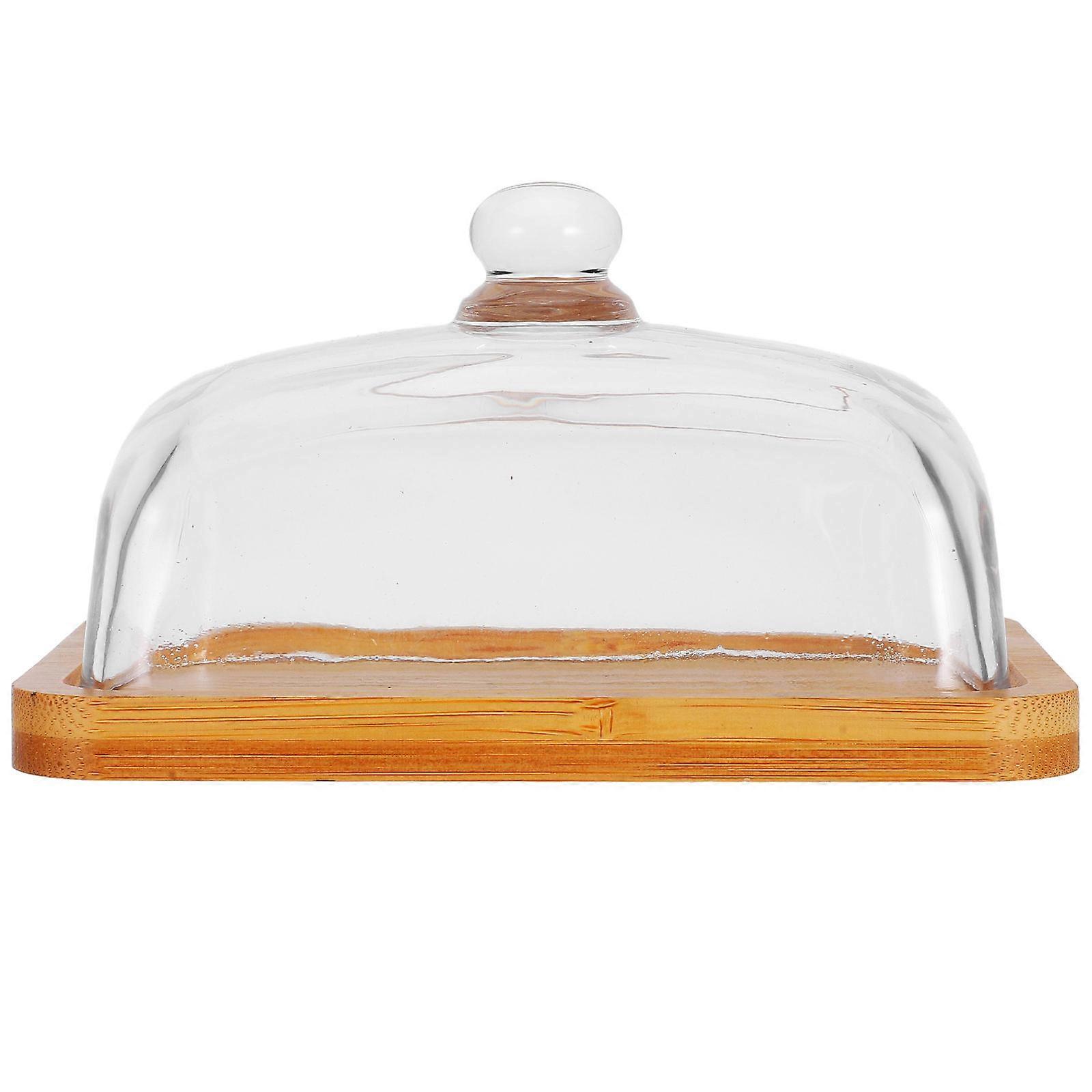 Wood Butter Dish Glass Lid for Serving Rectangular Container for Kitchen Use